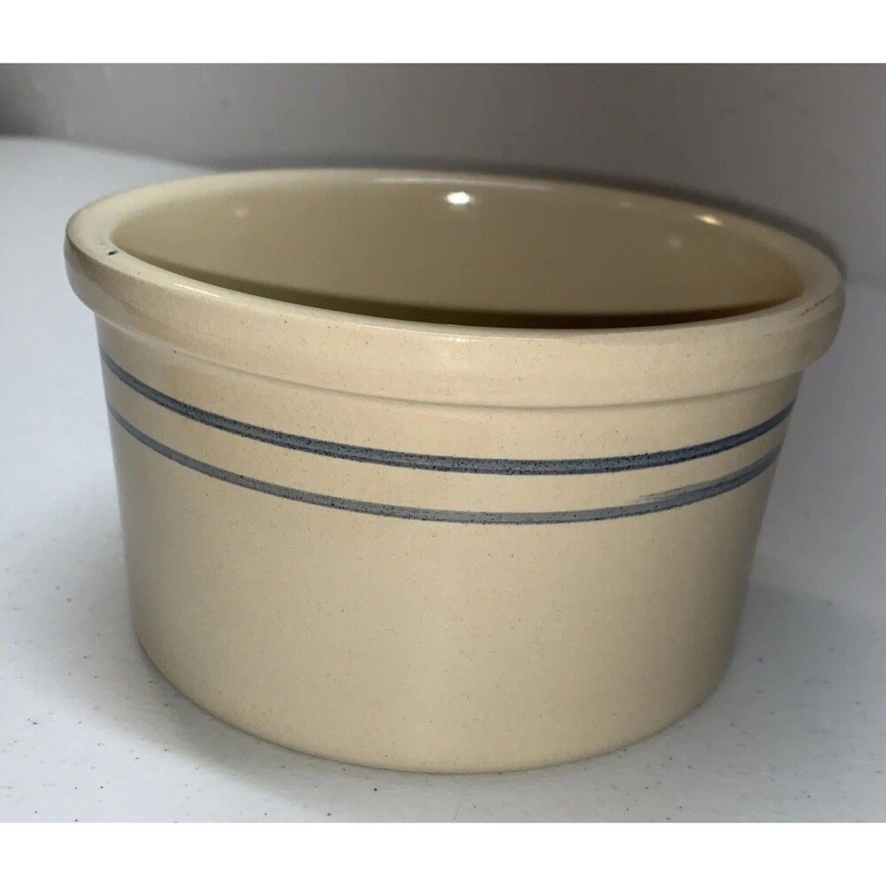 Vintage Marshall Pottery Crock Double Blue Stripe Farmhouse